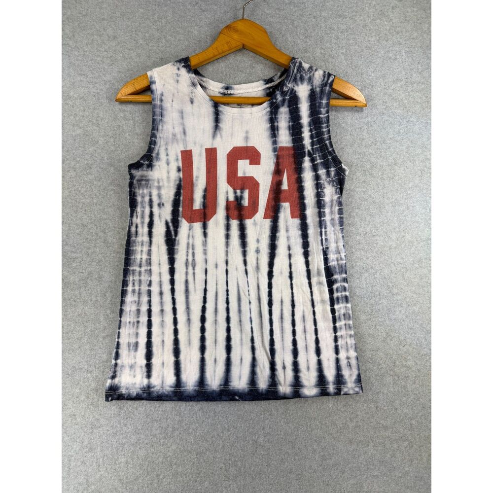 Zoe + Liv Women’s S USA Tie Dye Patriotic Red White Blue Tank Top 3575